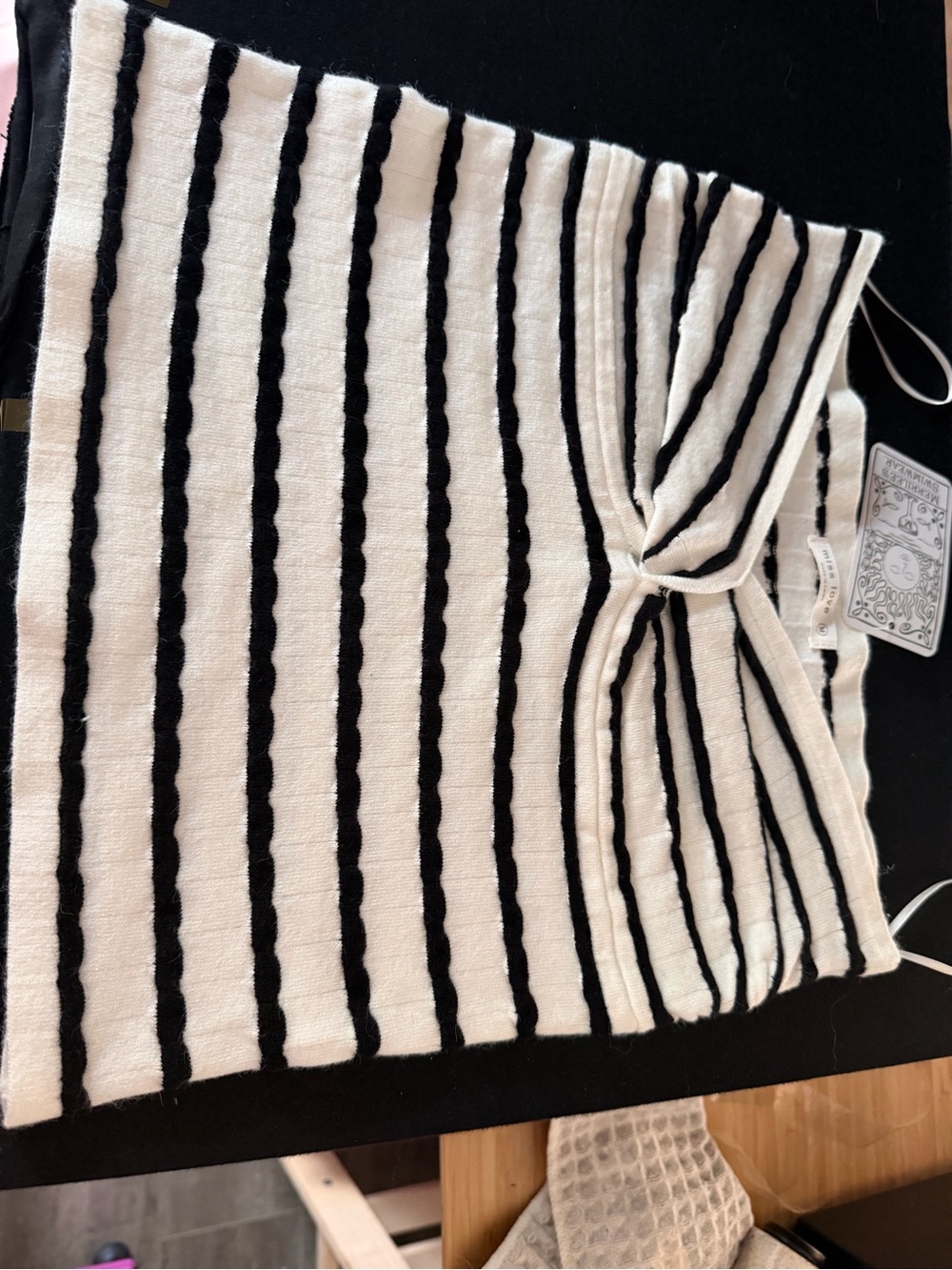 Miss Love Striped Knit Twist-Front Mini Skirt - Black & White